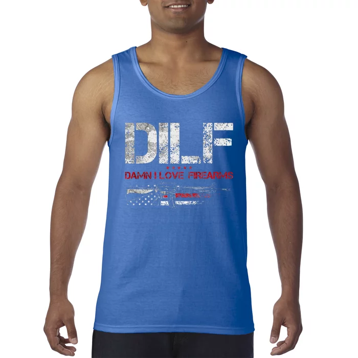 DILF Damn I Love Firearms Vintage Gun American Flag Tank Top