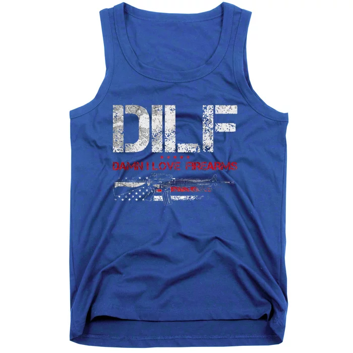 DILF Damn I Love Firearms Vintage Gun American Flag Tank Top