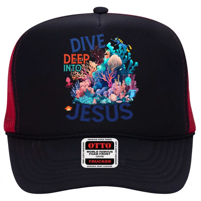 Dive Deep Into Jesus Vbs 2024 Scuba Diving Underwater High Crown Mesh Trucker Hat