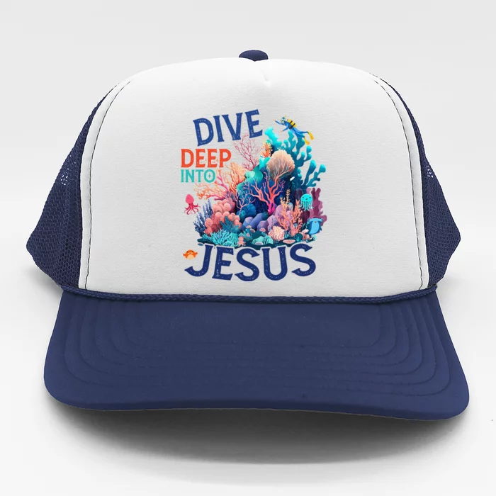 Dive Deep Into Jesus Vbs 2024 Scuba Diving Underwater Trucker Hat