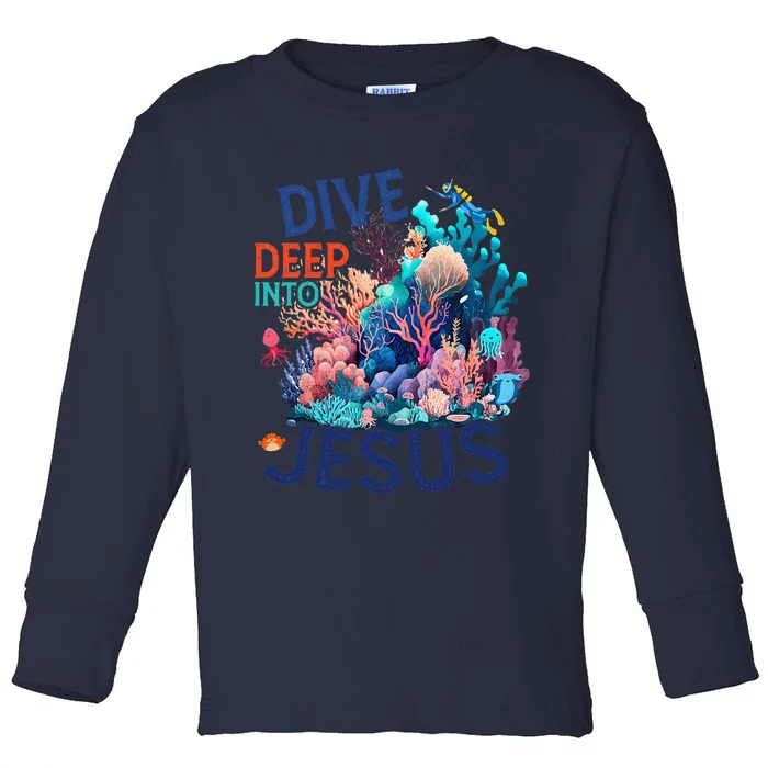 Dive Deep Into Jesus Vbs 2024 Scuba Diving Underwater Toddler Long Sleeve Shirt