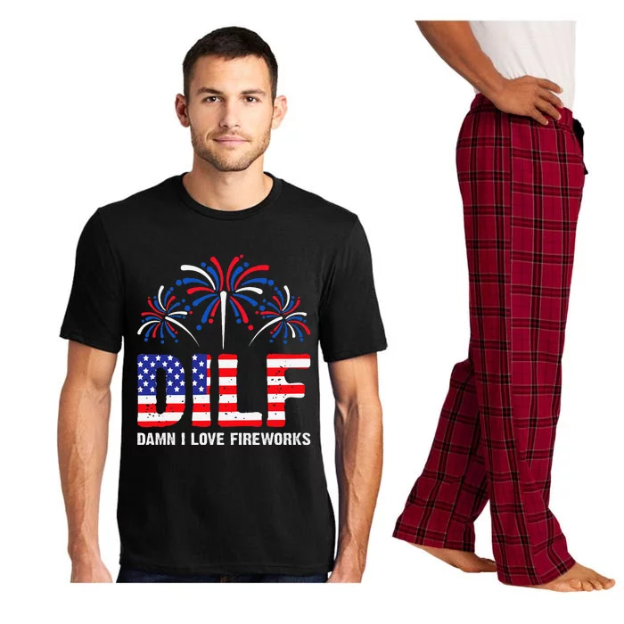 Dilf Damn I Love Fireworks Funny American Patriotic July 4th Pajama Set