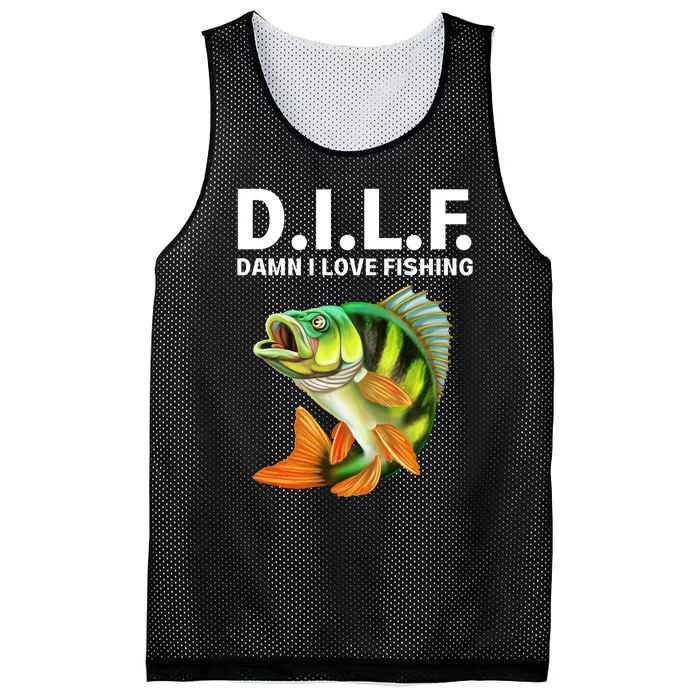 D.I.L.F. Damn I Love Fishing, Fishing Shirt Mesh Reversible Basketball Jersey Tank