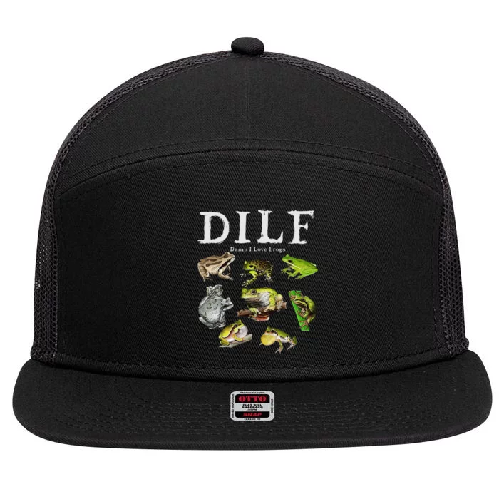 Dilf Damn I Love Frogs Frog Species Graphic 7 Panel Mesh Trucker Snapback Hat