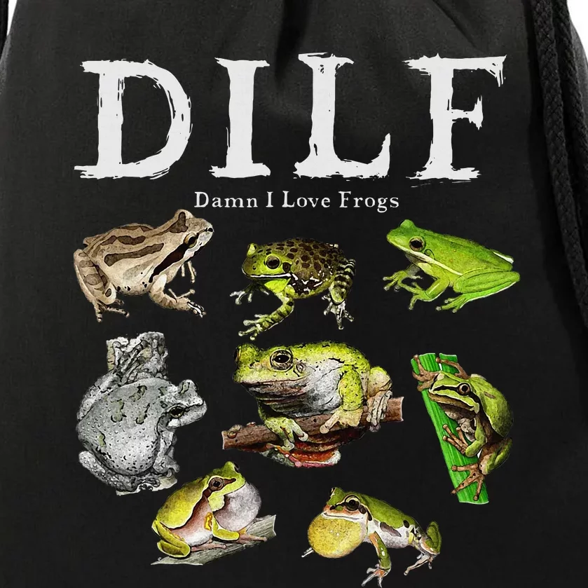 Dilf Damn I Love Frogs Frog Species Graphic Drawstring Bag