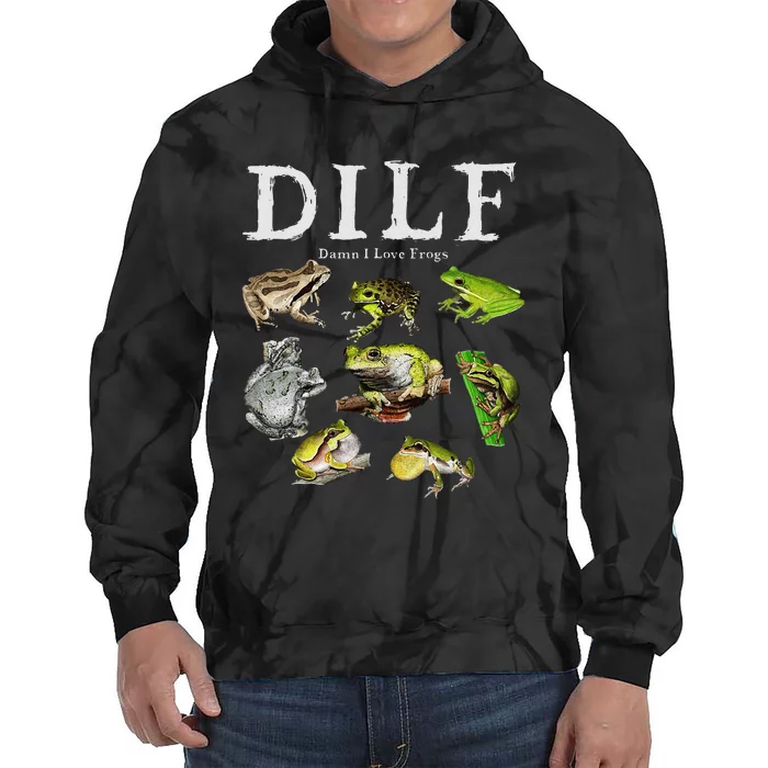 Dilf Damn I Love Frogs Frog Species Graphic Tie Dye Hoodie