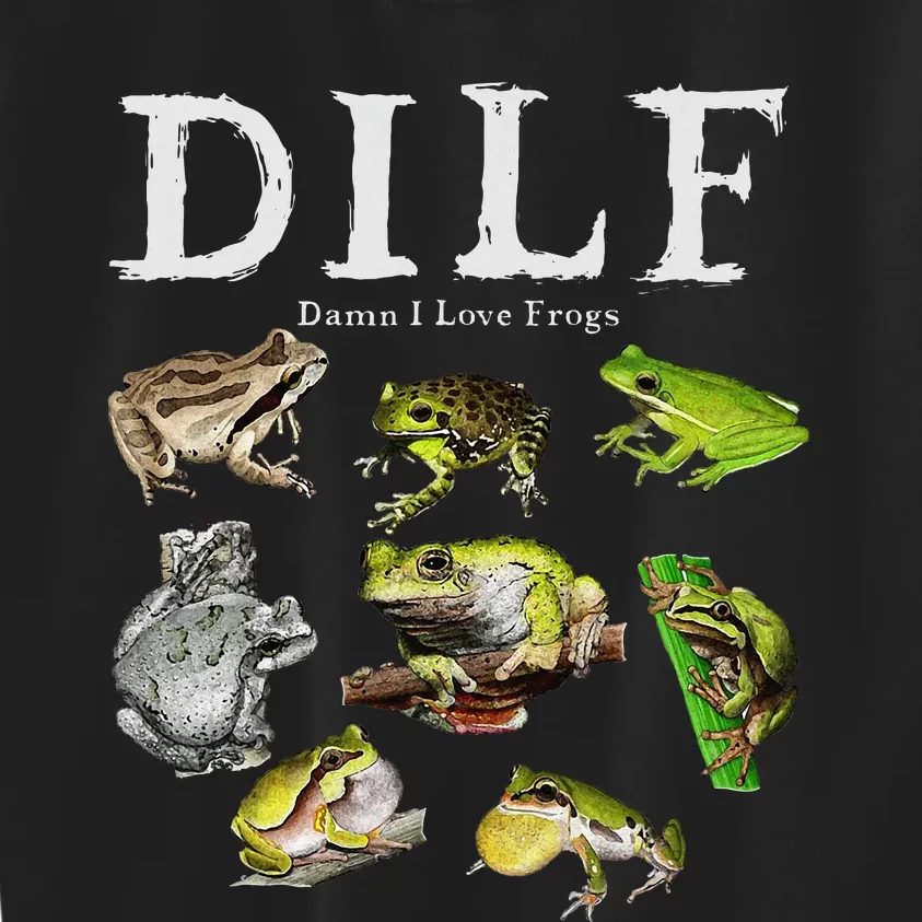 Dilf Damn I Love Frogs Frog Species Graphic Kids Sweatshirt