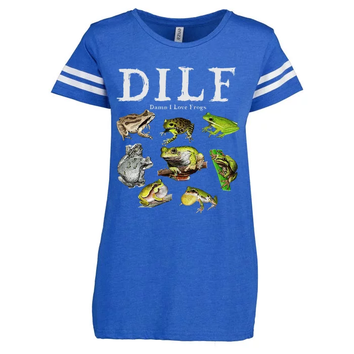 Dilf Damn I Love Frogs Frog Species Graphic Enza Ladies Jersey Football T-Shirt