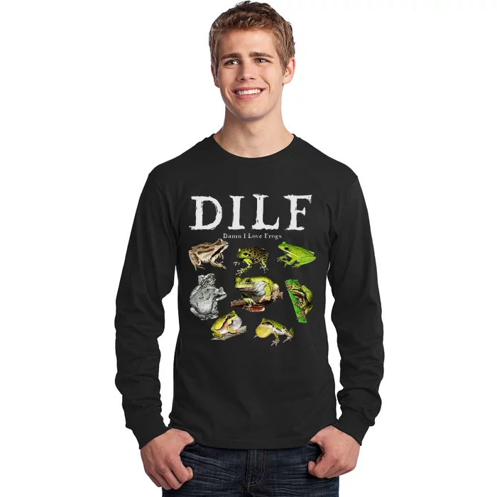 Dilf Damn I Love Frogs Frog Species Graphic Long Sleeve Shirt