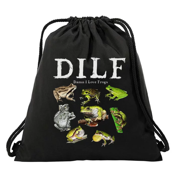 Dilf Damn I Love Frogs Frog Species Graphic Drawstring Bag