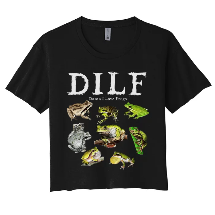 Dilf Damn I Love Frogs Frog Species Graphic Women's Crop Top Tee