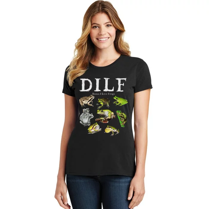 Dilf Damn I Love Frogs Frog Species Graphic Women's T-Shirt