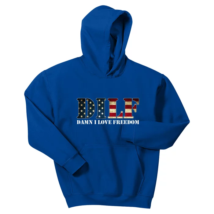 Dilf Damn I Love Freedom Funny Patriotic Usa Flag Kids Hoodie