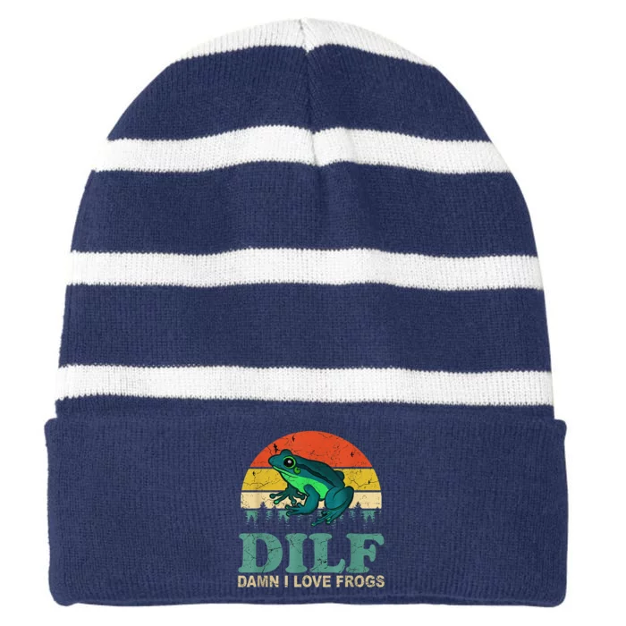 DILF Damn I Love Frogs Striped Beanie with Solid Band