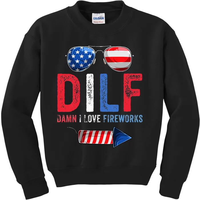 DILF Damn I Love Fireworks Funny American 4th Of July Men Kids Sweatshirt