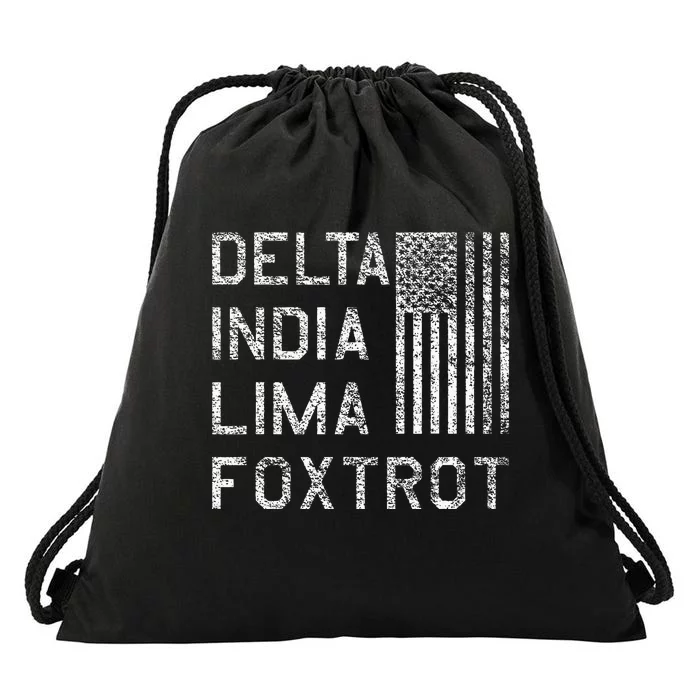 DILF DELTA INDIA LIMA FOXTROT US FLAG AMERICAN PATRIOT Drawstring Bag