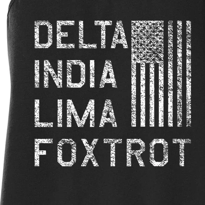 DILF DELTA INDIA LIMA FOXTROT US FLAG AMERICAN PATRIOT Women's Racerback Tank