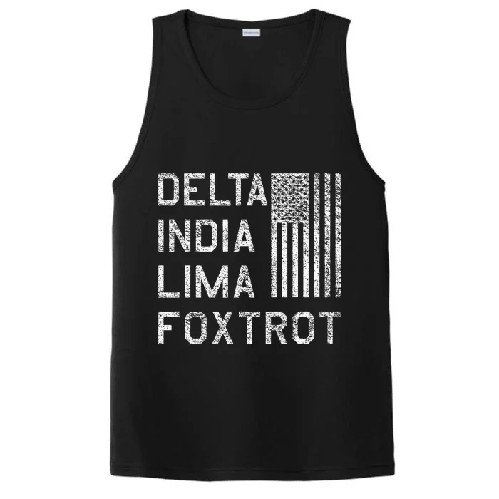 DILF DELTA INDIA LIMA FOXTROT US FLAG AMERICAN PATRIOT Performance Tank