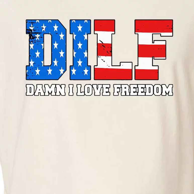 Dilf Damn I Love Freedom Garment-Dyed Women's Muscle Tee