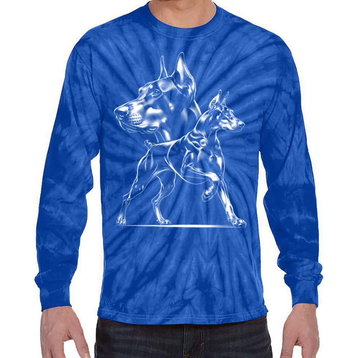 Dober Dog In Proud Pose In Cool Style On Chest Cool Gift Tie-Dye Long Sleeve Shirt