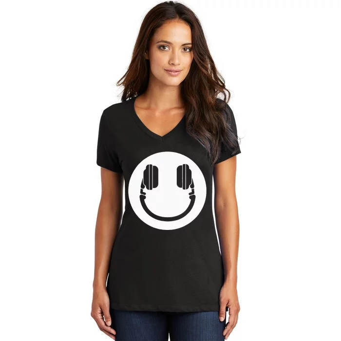 DJ Disc Jockey smile Women's V-Neck T-Shirt