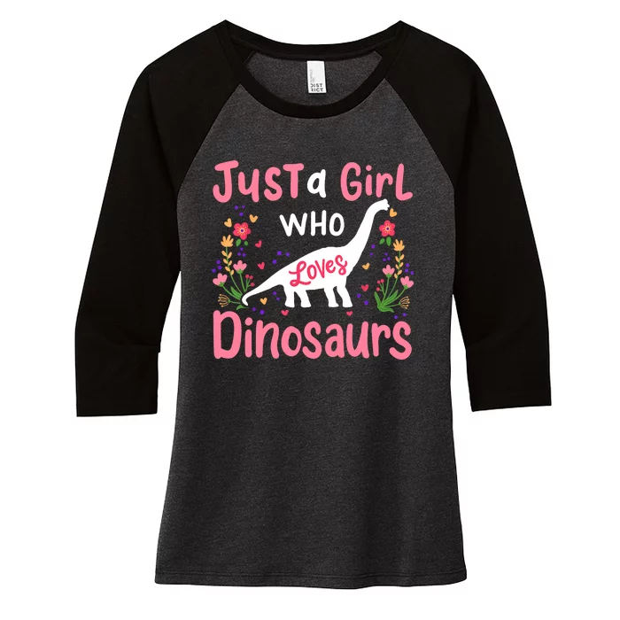 Dinosaur Dino Just a Girl Who Loves Dinosaurs Women's Tri-Blend 3/4-Sleeve Raglan Shirt