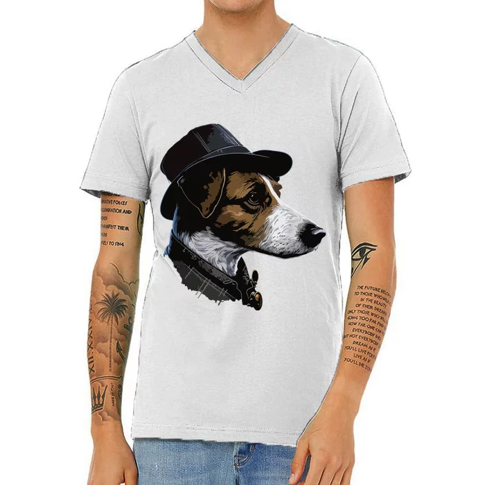 Detective Dog Jack Russell Terrier V-Neck T-Shirt