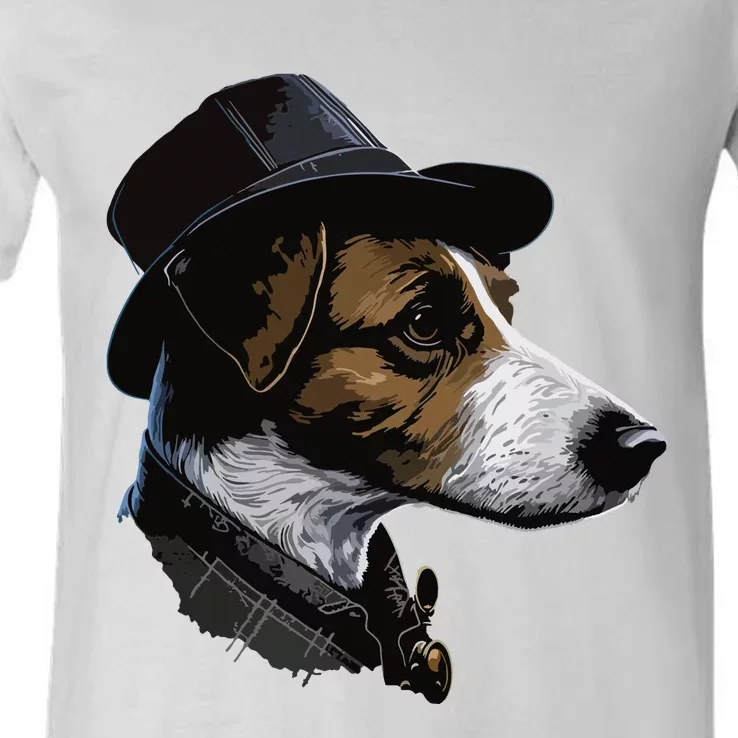 Detective Dog Jack Russell Terrier V-Neck T-Shirt