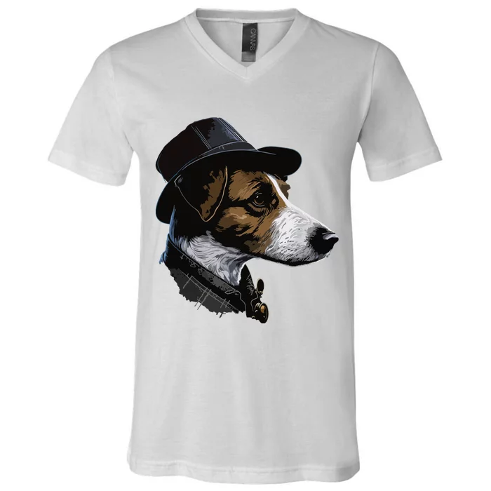 Detective Dog Jack Russell Terrier V-Neck T-Shirt