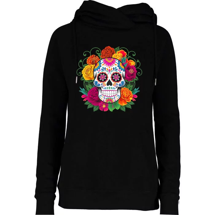 Dia De Los Muertos Costume Day Of The Dead Sugar Skull Womens Funnel Neck Pullover Hood