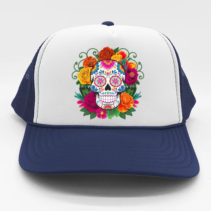 Dia De Los Muertos Costume Day Of The Dead Sugar Skull Trucker Hat