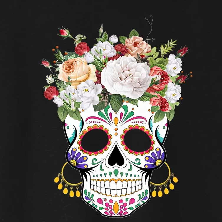 Dia De Los Muertos Day Of Dead Sugar Skull Costume Halloween Women's Crop Top Tee