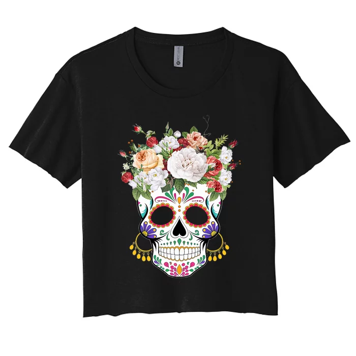 Dia De Los Muertos Day Of Dead Sugar Skull Costume Halloween Women's Crop Top Tee