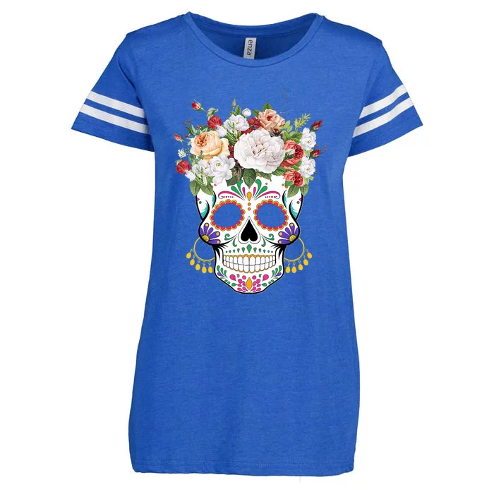 Dia De Los Muertos Day Of Dead Sugar Skull Costume Halloween Enza Ladies Jersey Football T-Shirt