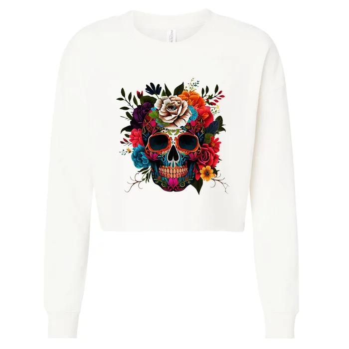 Dia De Los Muertos Costume Day Of Dead Sugar Skull Cropped Pullover Crew