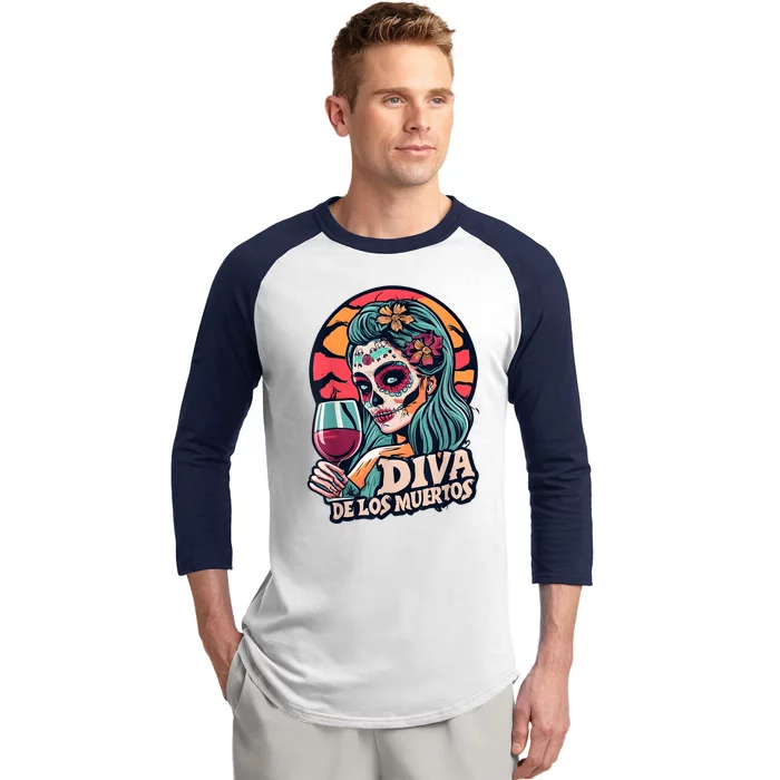 Diva De Los Muertos Skeleton Halloween Party Baseball Sleeve Shirt