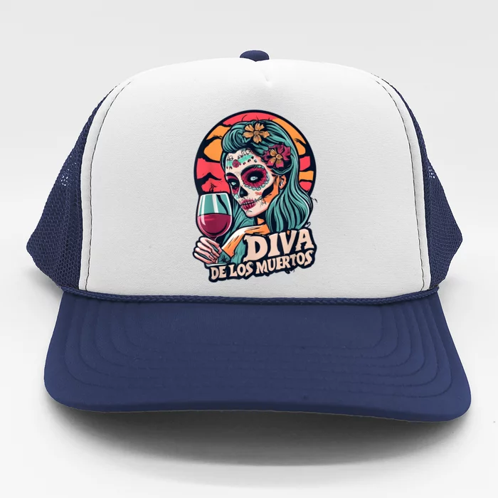 Diva De Los Muertos Skeleton Halloween Party Trucker Hat