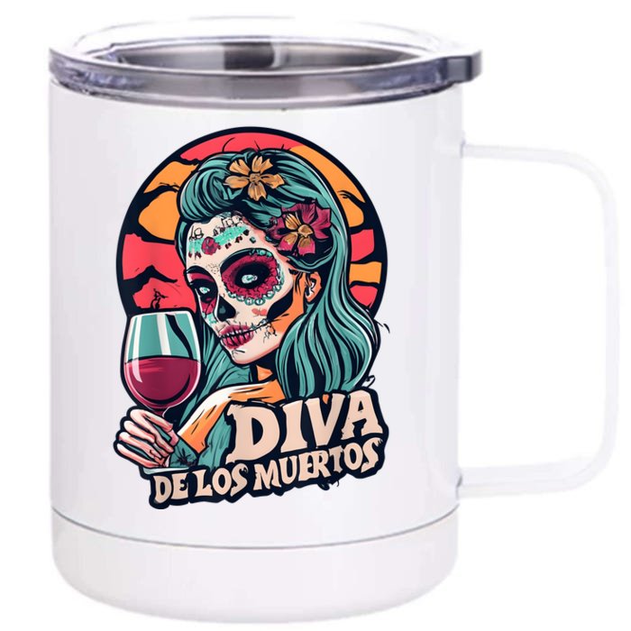 Diva De Los Muertos Skeleton Halloween Party Front & Back 12oz Stainless Steel Tumbler Cup