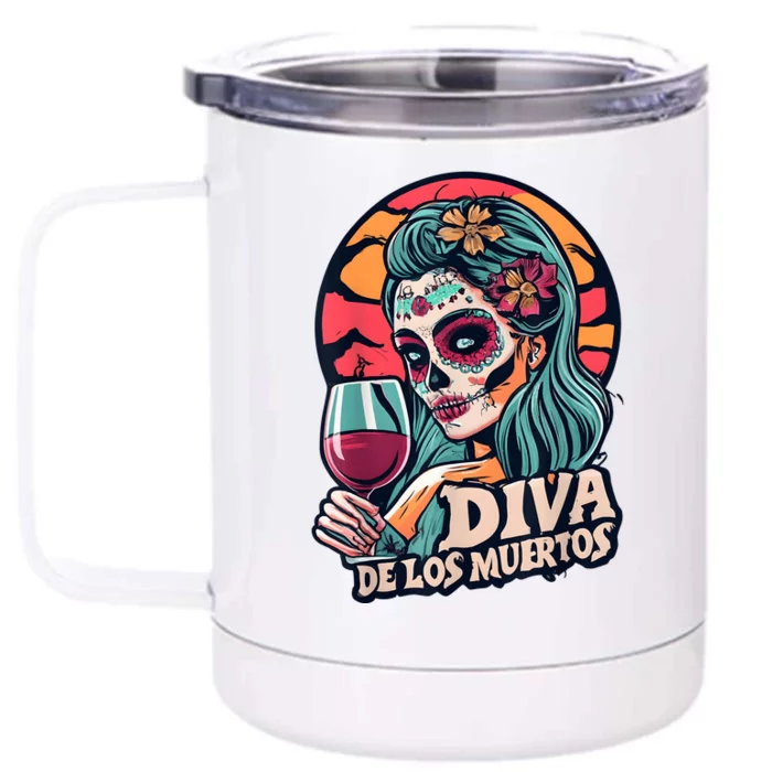 Diva De Los Muertos Skeleton Halloween Party Front & Back 12oz Stainless Steel Tumbler Cup