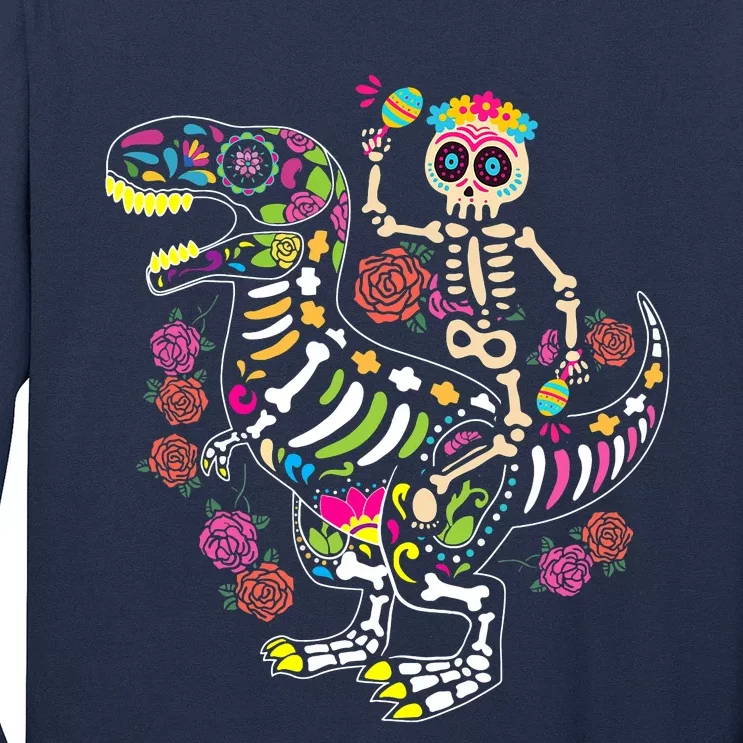 Dia De Los Muertos Skeleton Riding Dinosaur Long Sleeve Shirt