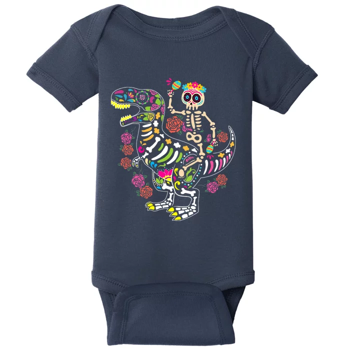 Dia De Los Muertos Skeleton Riding Dinosaur Baby Bodysuit