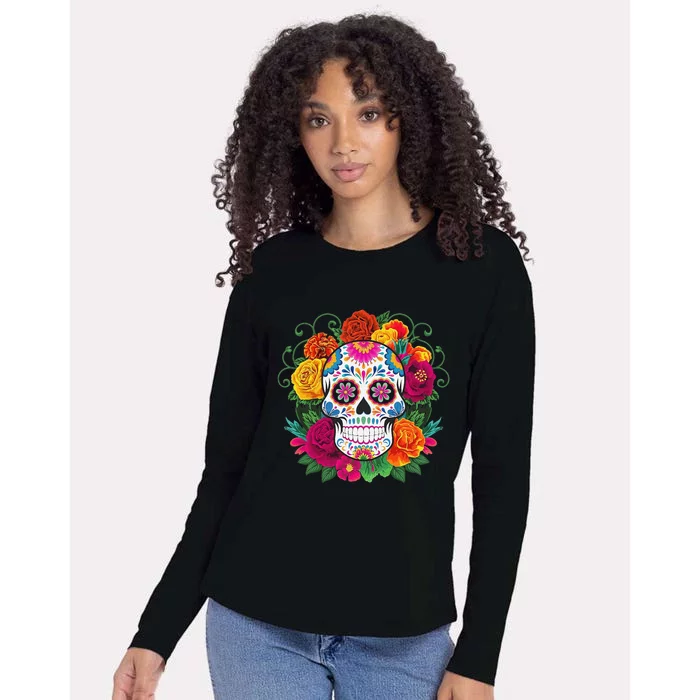 Dia De Los Muertos Costume Day Of The Dead Sugar Skull Womens Cotton Relaxed Long Sleeve T-Shirt