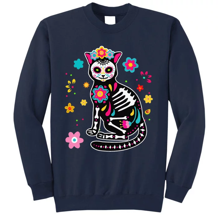 Dia De Los Muertos Mexican Black Cat Skull Day Of Dead Tall Sweatshirt