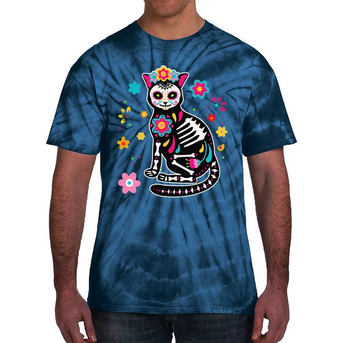 Dia De Los Muertos Mexican Black Cat Skull Day Of Dead Tie-Dye T-Shirt