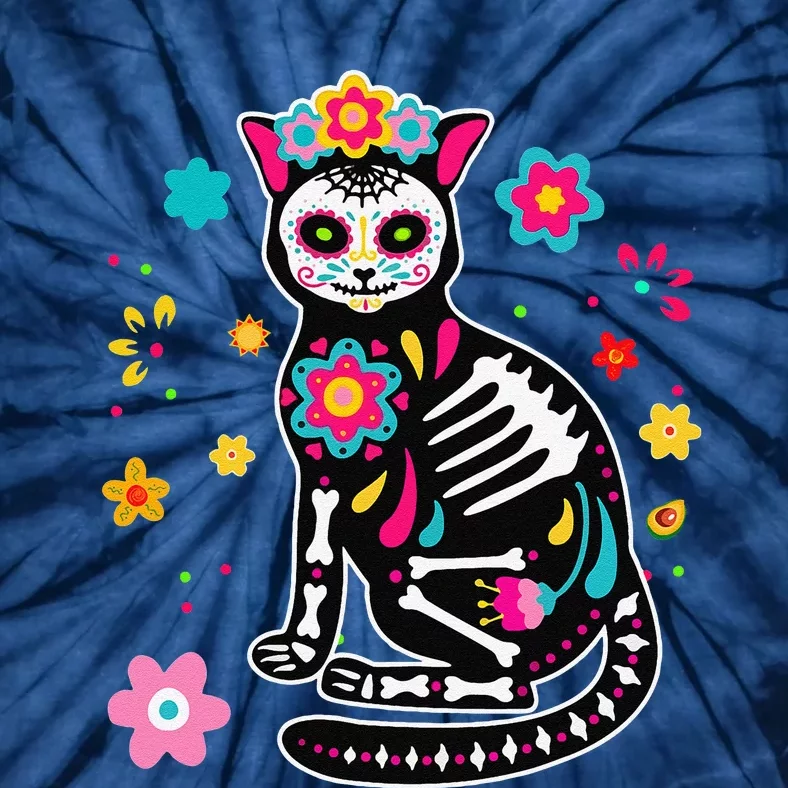 Dia De Los Muertos Mexican Black Cat Skull Day Of Dead Tie-Dye T-Shirt