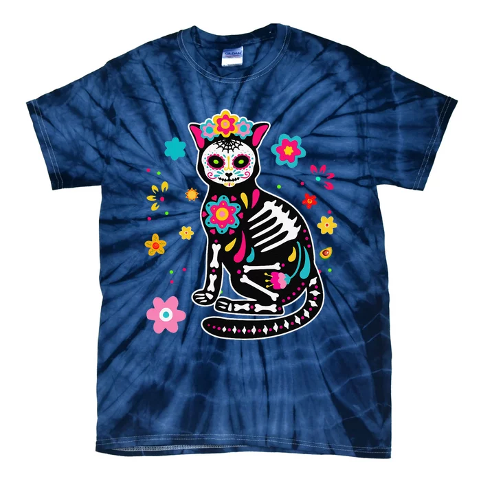 Dia De Los Muertos Mexican Black Cat Skull Day Of Dead Tie-Dye T-Shirt