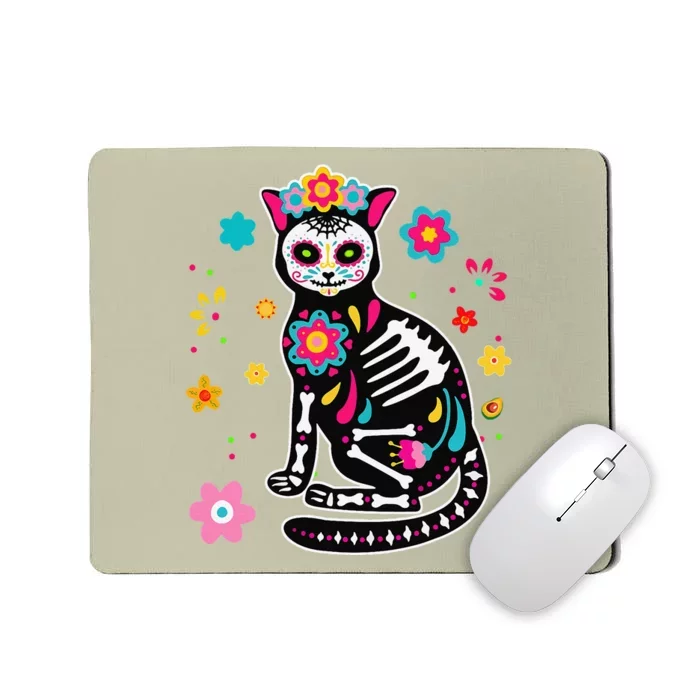 Dia De Los Muertos Mexican Black Cat Skull Day Of Dead Mousepad