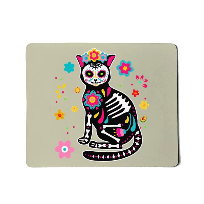 Dia De Los Muertos Mexican Black Cat Skull Day Of Dead Mousepad