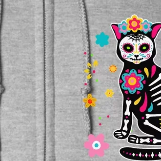 Dia De Los Muertos Mexican Black Cat Skull Day Of Dead Full Zip Hoodie