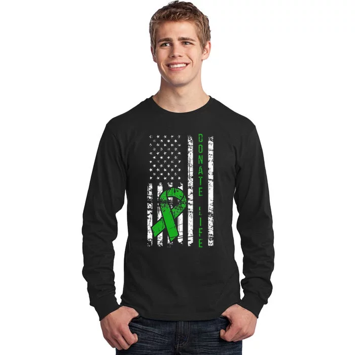 Distressed Donate Life USA Flag Organ Kidney Donor Ribbon Tall Long Sleeve T-Shirt